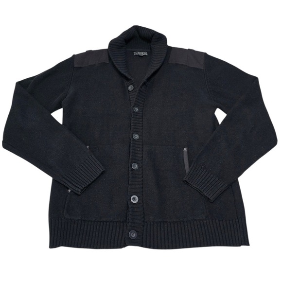Trash Nouveau Men's Black Shawl Collar Button Front Cardigan Sweater JM L